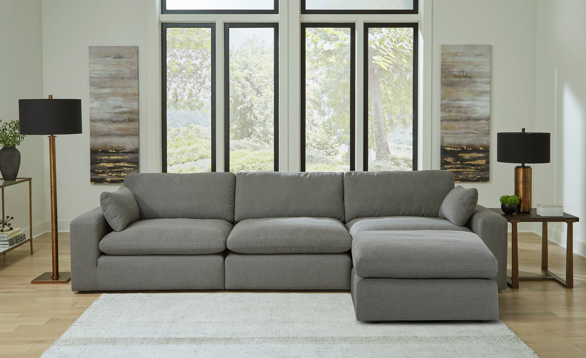 Elyza Smoke 3-Piece Sectional with Ottoman