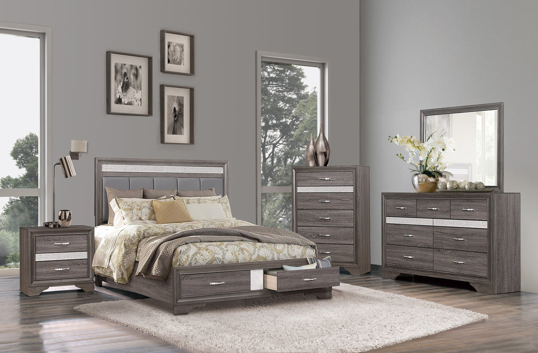 Luster Gray Upholstered Storage Platform Bedroom Set