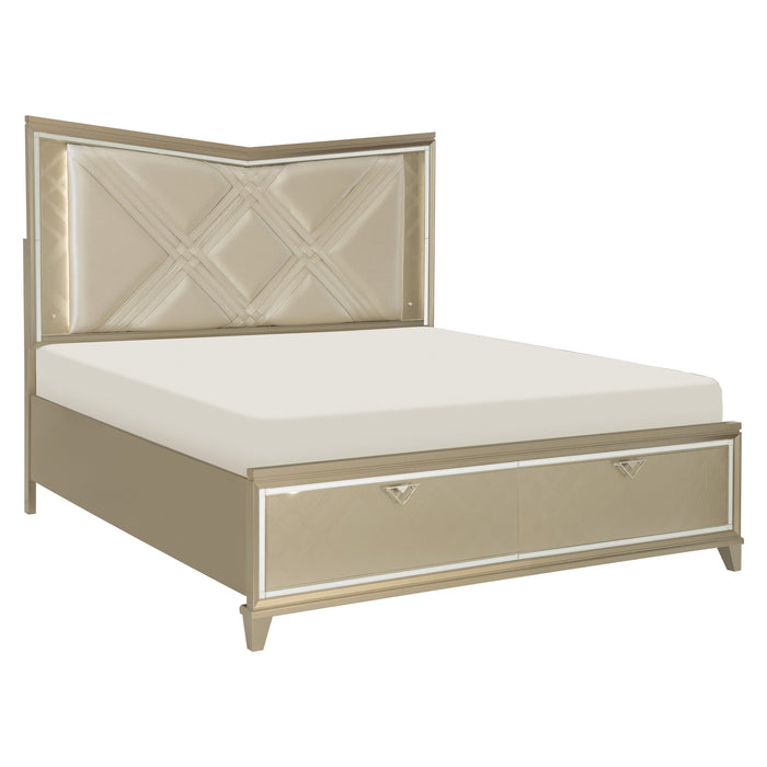 Bijou Champagne LED Upholstered Storage Platform Bedroom Set