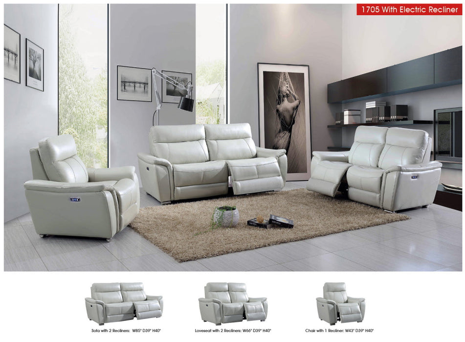 1705 Light-Grey With Electric Recliners Set - Lara Furniture