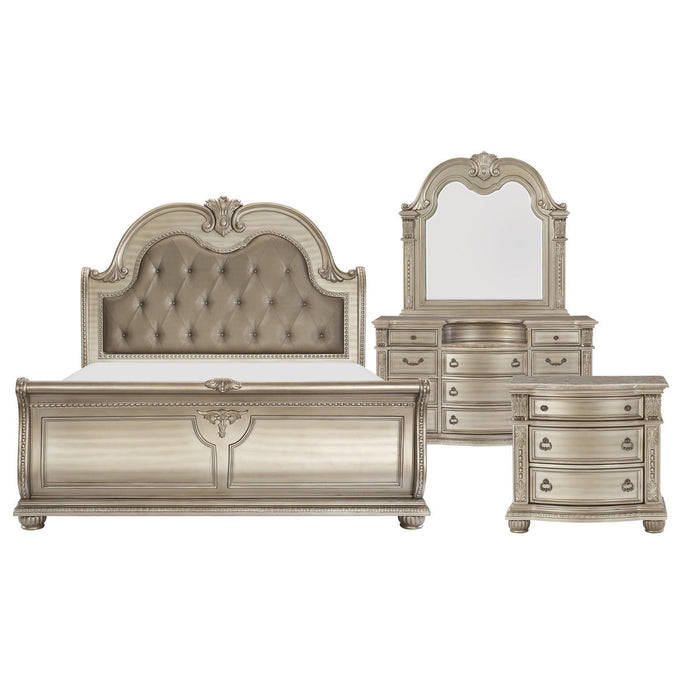 Cavalier Silver Upholstered Sleigh Bedroom Set