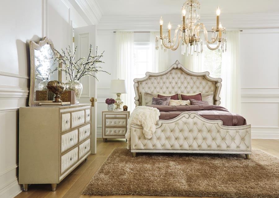 Antonella Upholstered Tufted Bedroom Set Ivory and Camel