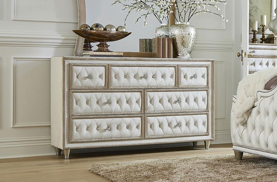 Antonella Upholstered Tufted Bedroom Set Ivory and Camel