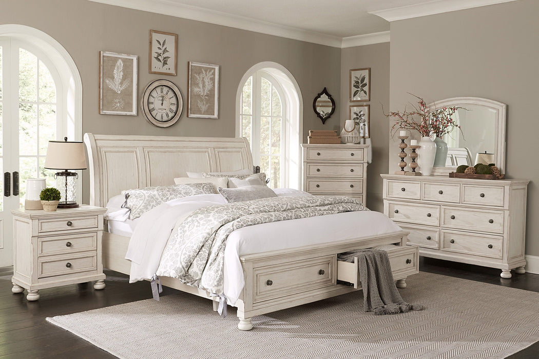 Bethel Wire Brushed White Sleigh Storage Platform Bedroom Set