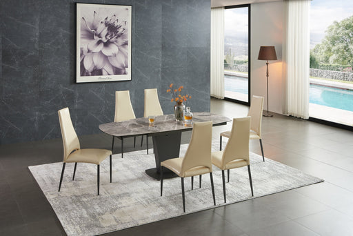 2417 Marble Table Grey Taupe With 3405 Chairs Beige Set - Lara Furniture