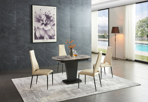 2417 Marble Table Grey Taupe With 3405 Chairs Beige Set - Lara Furniture