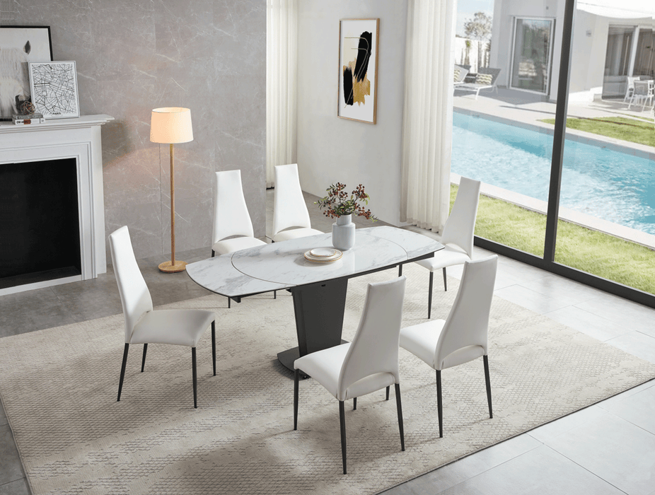 2417 Marble Table White With 3405 White Chairs Set - Lara Furniture