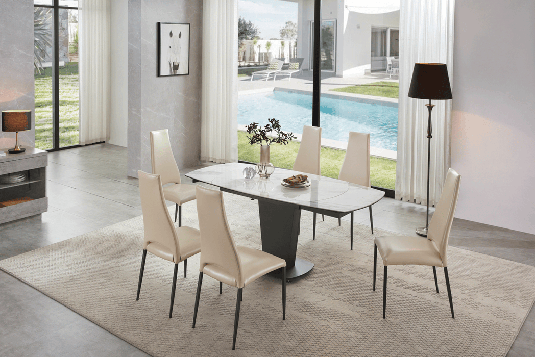 2417 Marble Table White With 3405 White Chairs Set - Lara Furniture