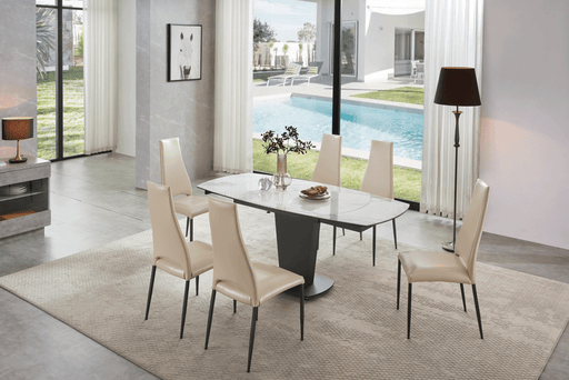 2417 Marble Table White With 3405 White Chairs Set - Lara Furniture