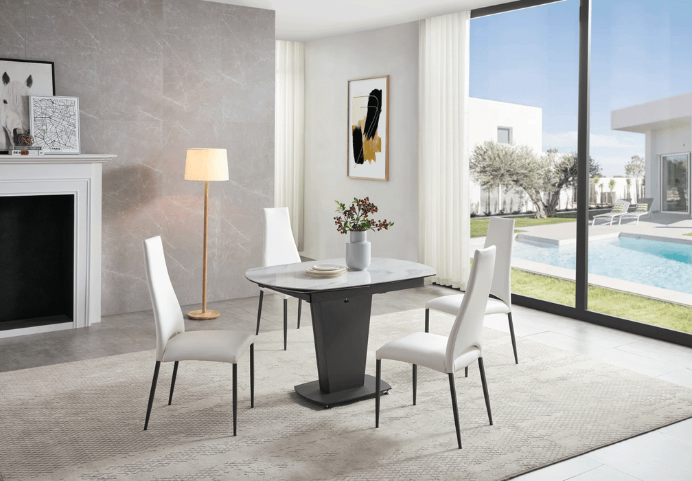 2417 Marble Table White With 3405 White Chairs Set - Lara Furniture