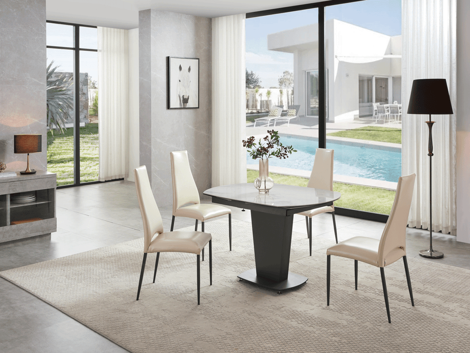 2417 Marble Table White With 3405 White Chairs Set - Lara Furniture