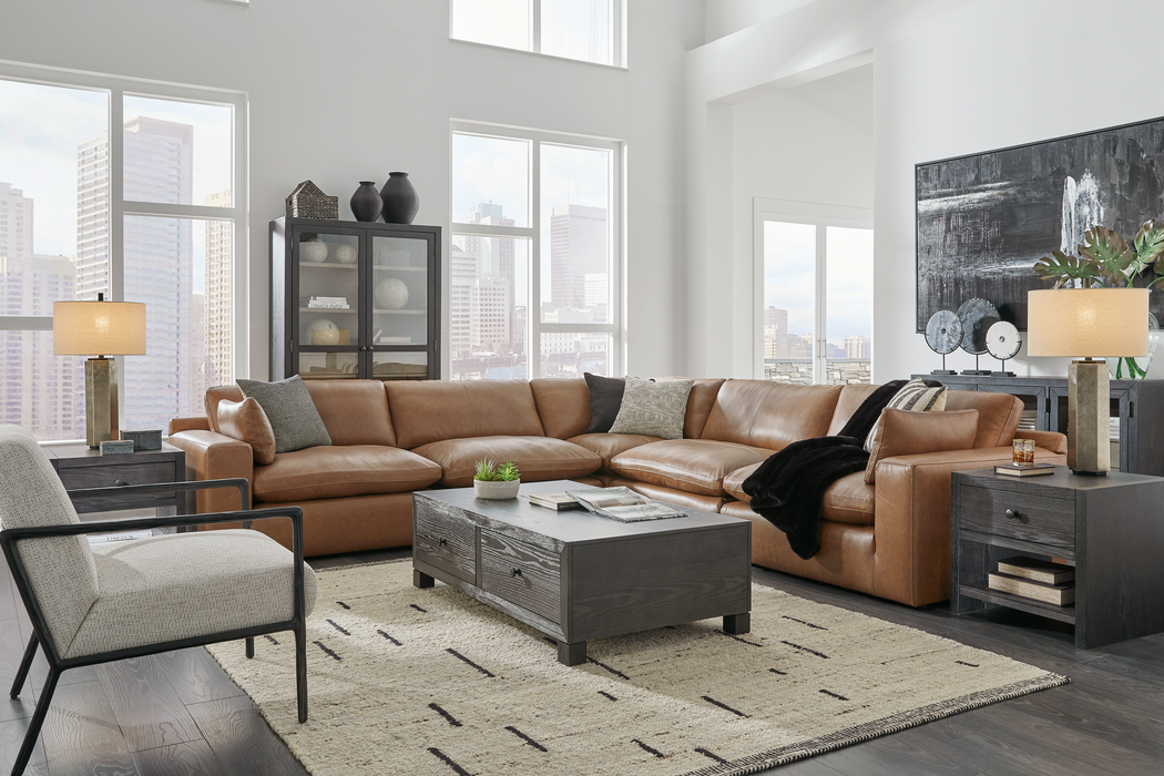 [EXCLUSIVE] Emilia 5-Piece Caramel Leather Sectional