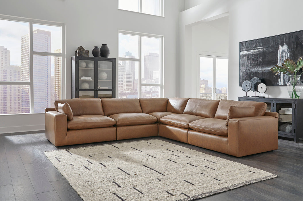 [EXCLUSIVE] Emilia 5-Piece Caramel Leather Sectional