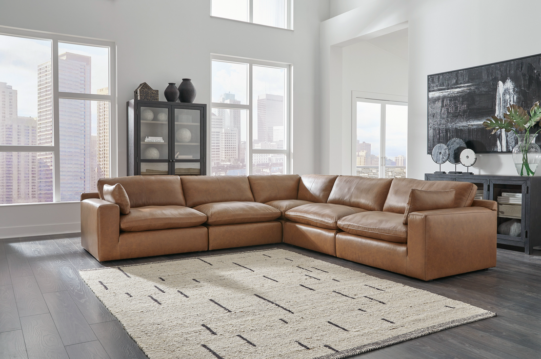 [EXCLUSIVE] Emilia 5-Piece Caramel Leather Sectional