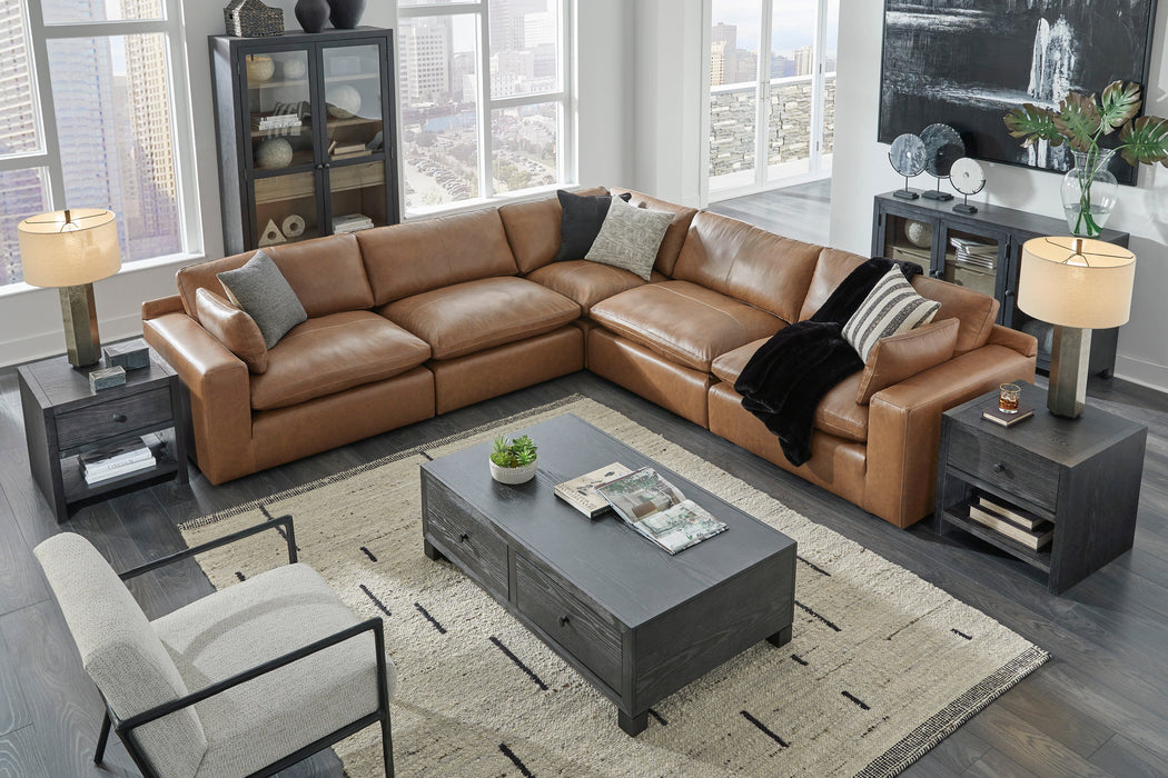 [EXCLUSIVE] Emilia 5-Piece Caramel Leather Sectional