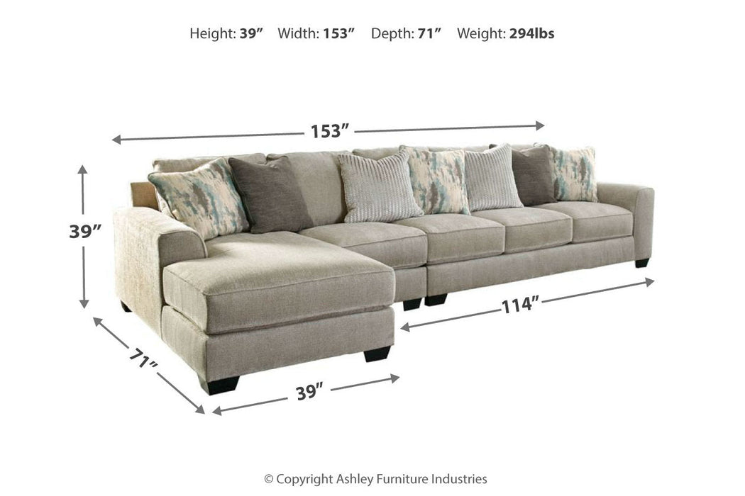 Ardsley Pewter 3-Piece Large LAF Sofa Chaise