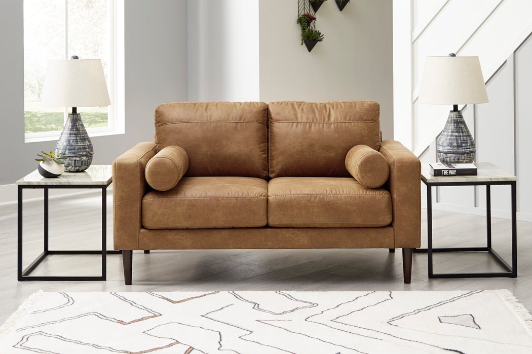 Telora Caramel Sofa and Loveseat