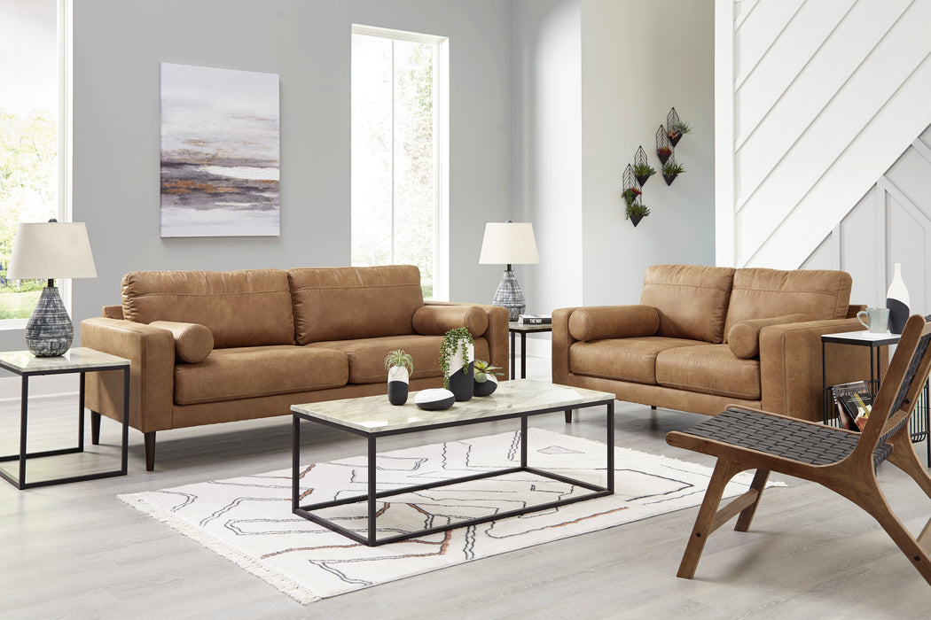 Telora Caramel Sofa and Loveseat