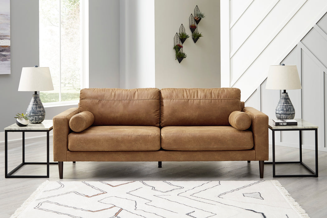 Telora Caramel Sofa and Loveseat