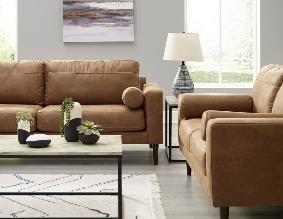 Telora Caramel Sofa and Loveseat