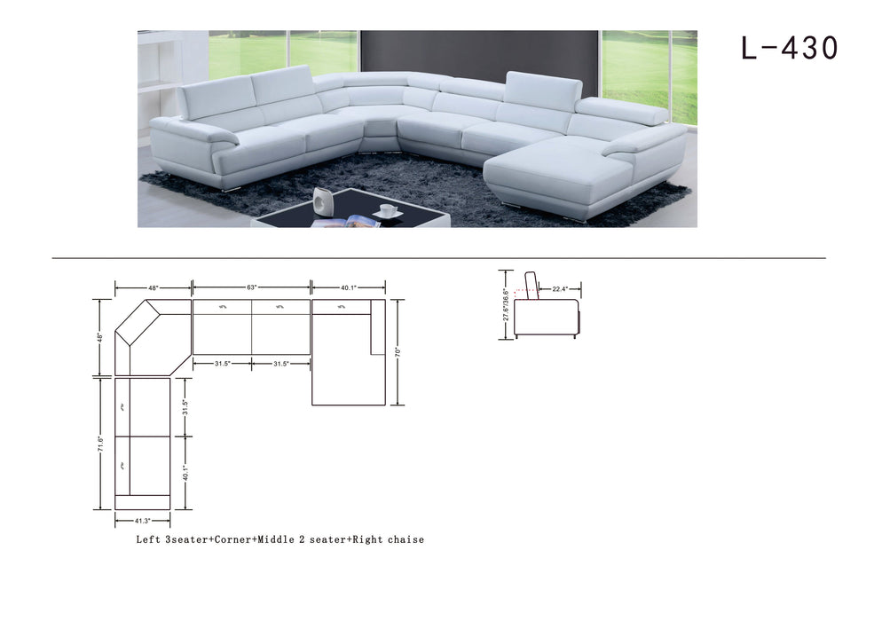 430 Sectional Pure White - i27451 - Lara Furniture