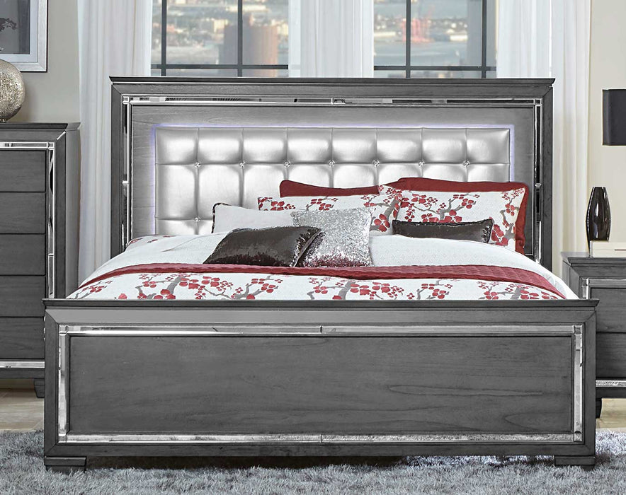 Allura Gray LED Upholstered Panel Bedroom Set