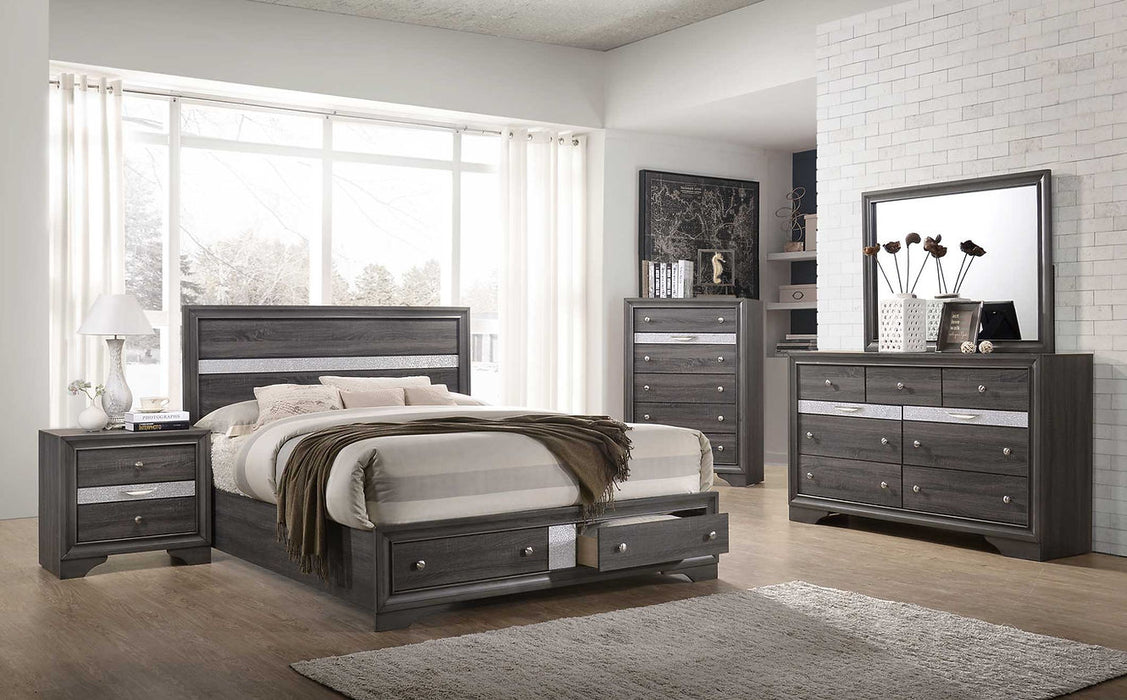 Lubna Gray Silver Storage Platform Bedroom Set