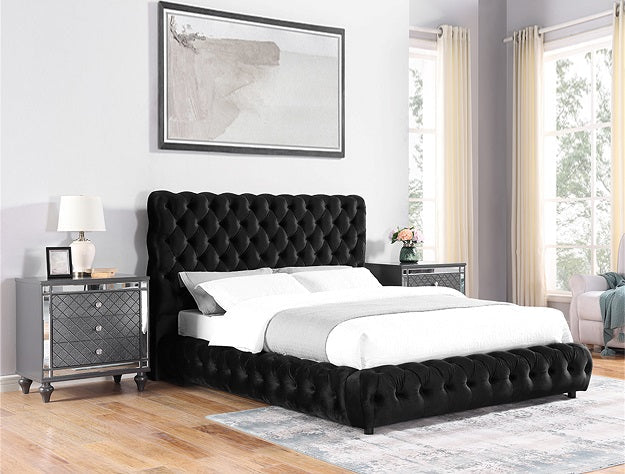 Flory Black King Upholstered Platform Bed