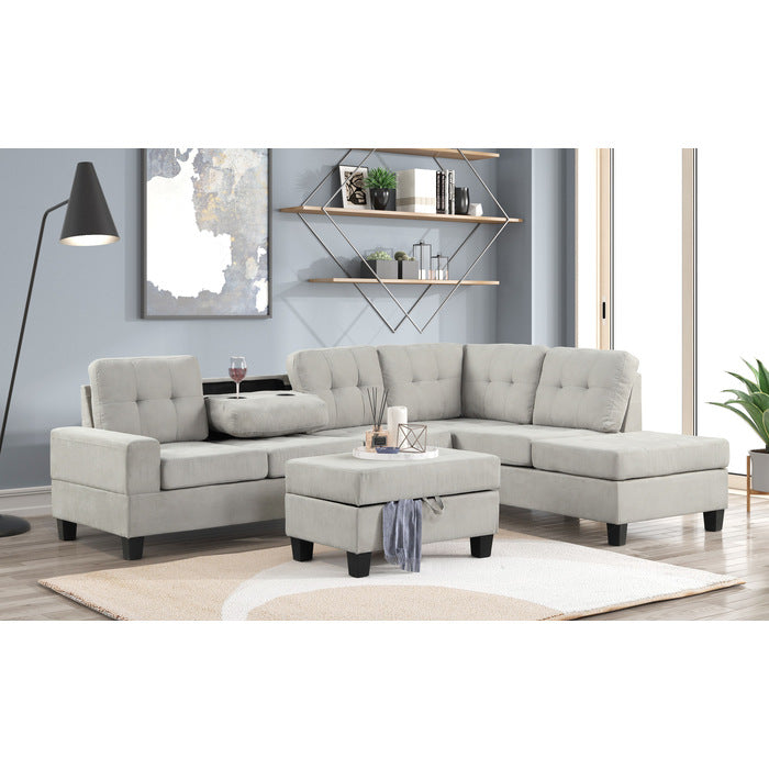 Heights Light Gray Reverisble Sectional with Storage Ottoman