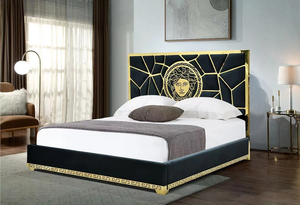 Manasa Black Velvet King Bed