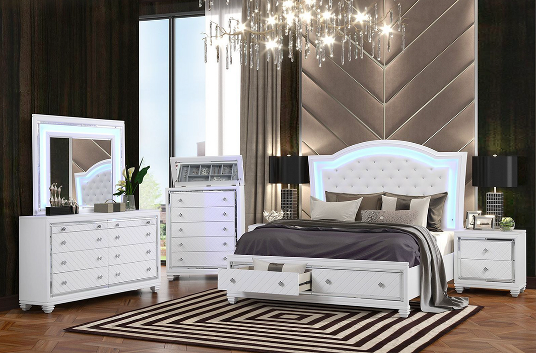 Jewel White LED Storage Platform Bedroom Set