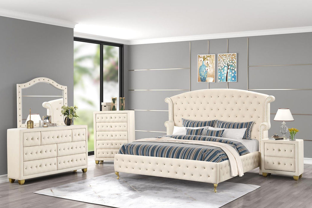 Tala Beige Upholstered Velvet Queen Panel Bed