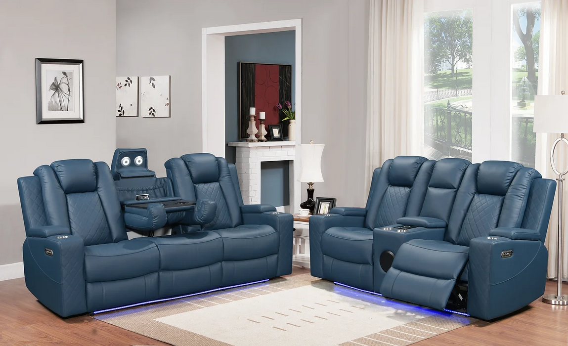 Dearborn Blue Power Reclining Living Room Set