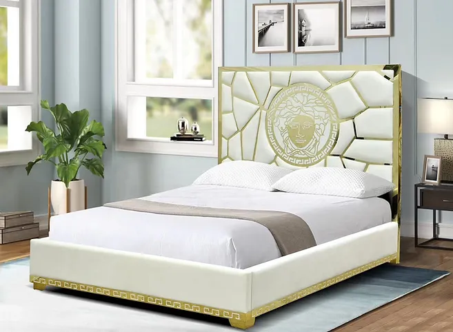 Manasa Cream Velvet King Bed