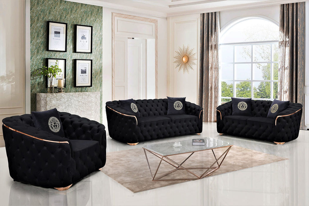 Milan Black Velvet Living Room Set