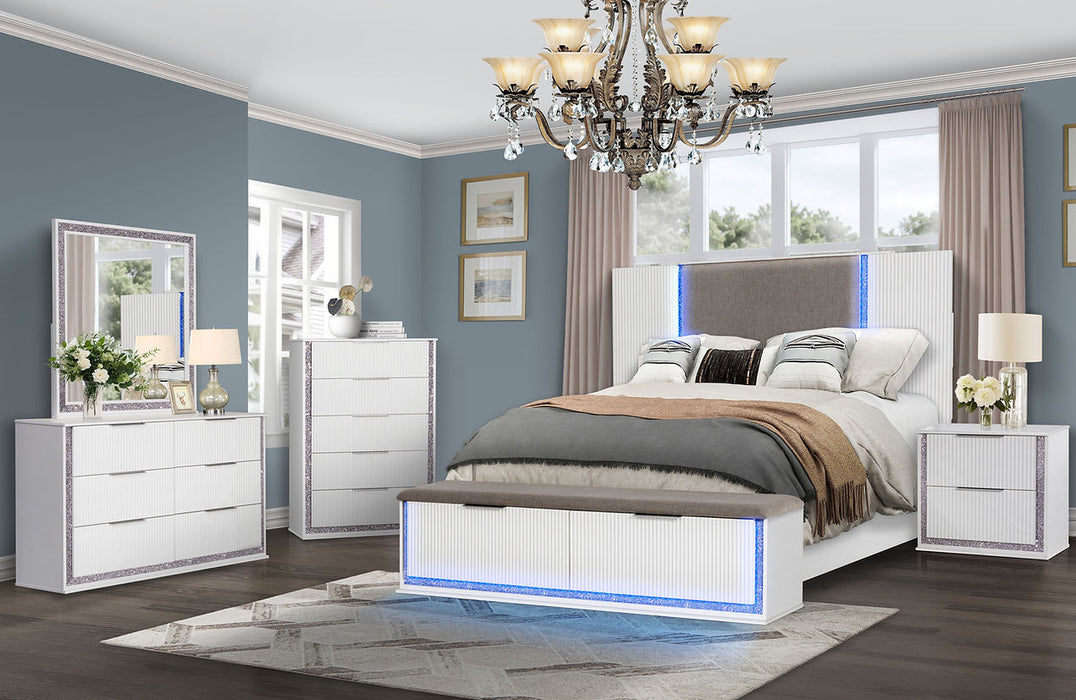 Wissam White LED Storage Bedroom Set