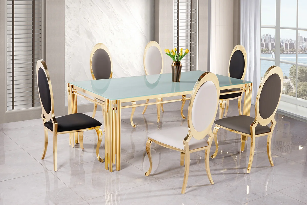 Columbus Gold/White Dining Room Set with Olaf Chairs