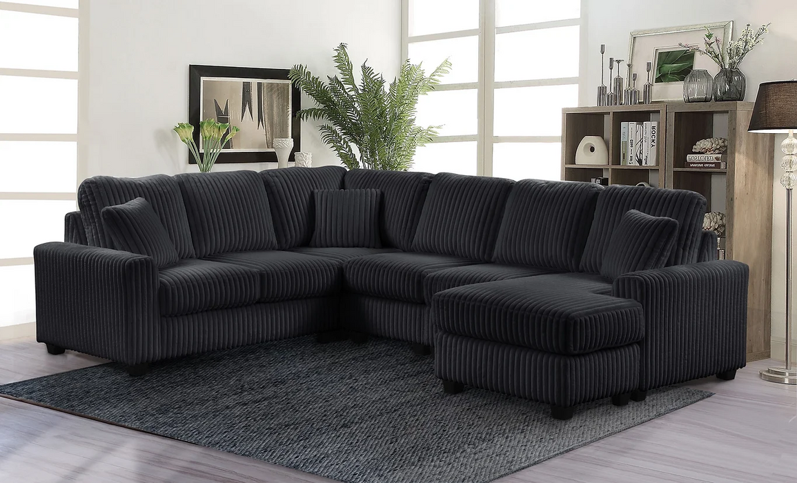 Lyon Black 3-Piece RAF Sectional Chaise