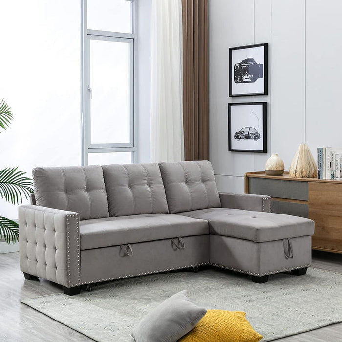 Light Gray RAF Storage Sleeper Sofa Chaise