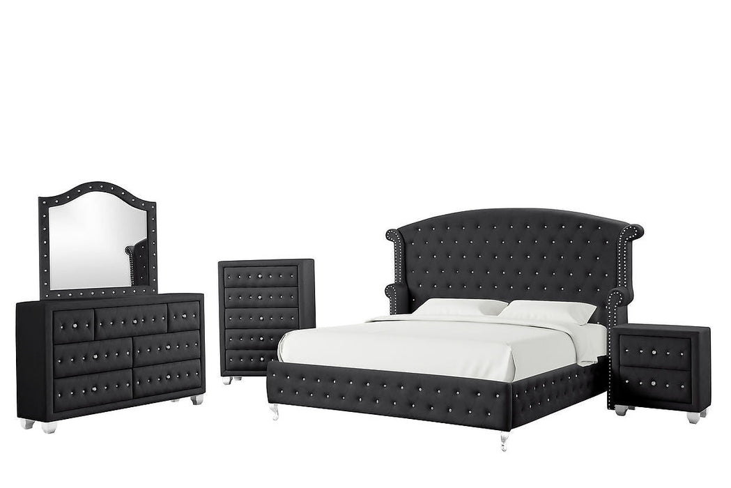 Tessa Black Upholstered Platform Bedroom Set