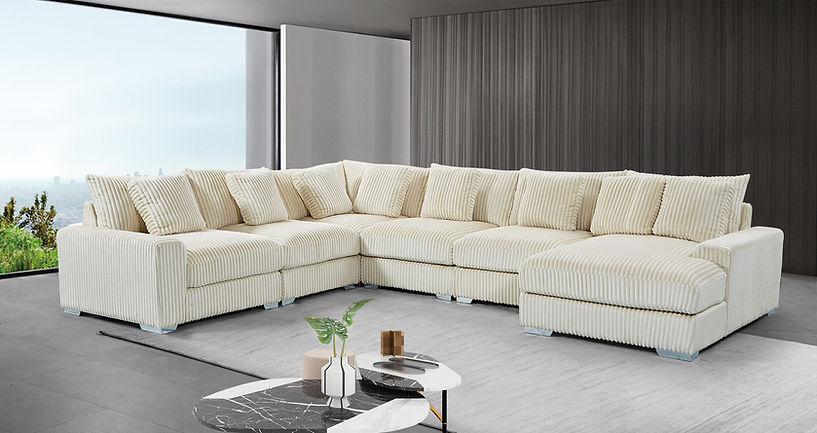 London Cream 6 Piece RAF Sectional With Chaise