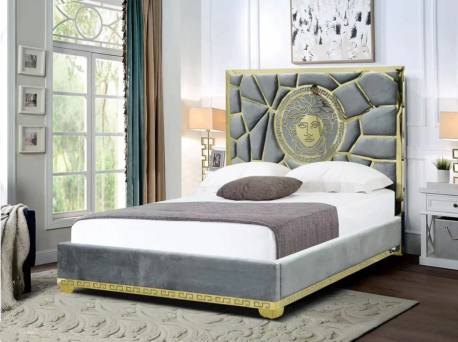 Manasa Gray Velvet Queen Bed