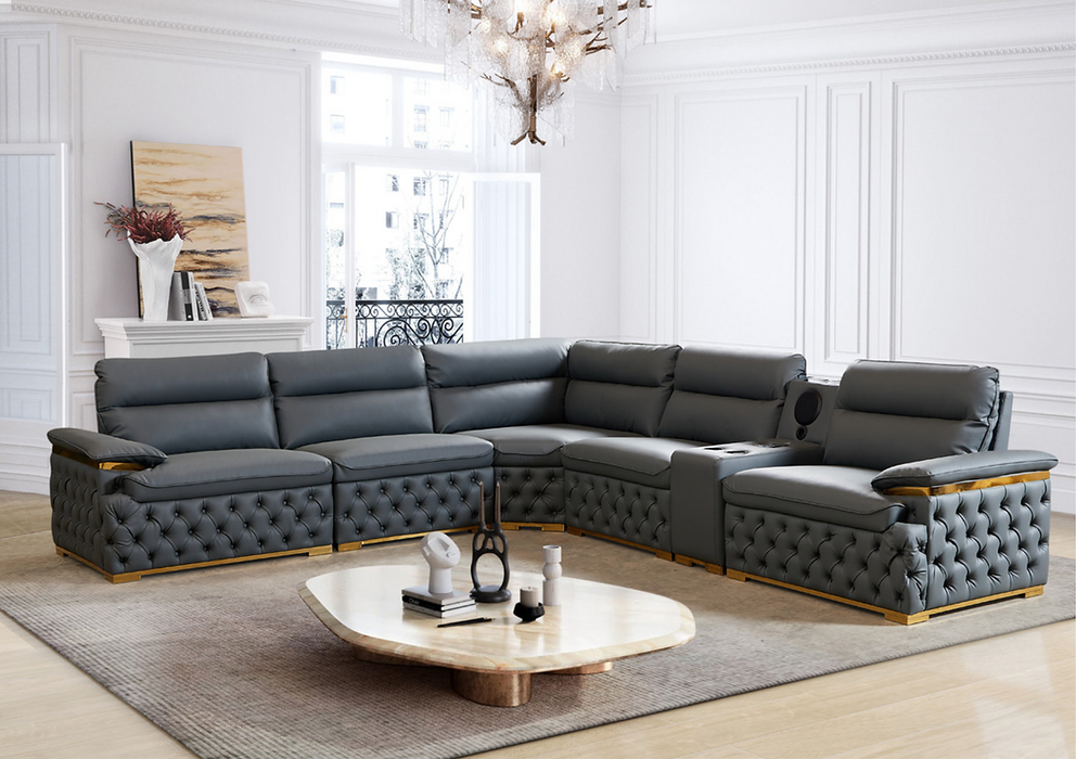 Berlin Gray 6 Piece Leather Sectional