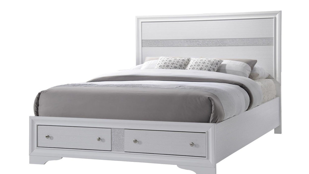 Lubna White Silver Storage Platform Bedroom Set
