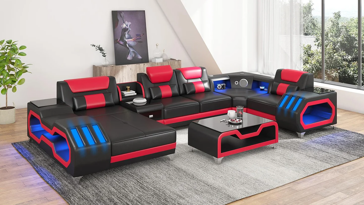 Nevada Black & Red 8 Piece Sectional