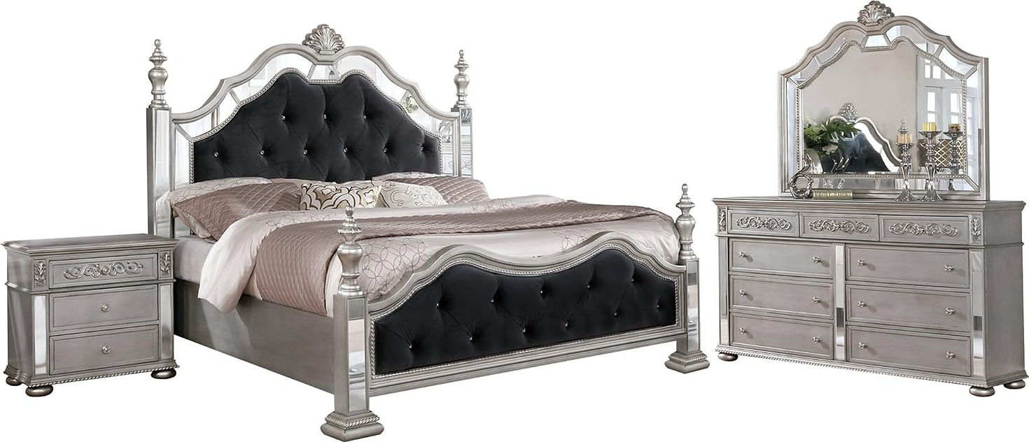 Brooke Silver Finish Antique Bedroom Set