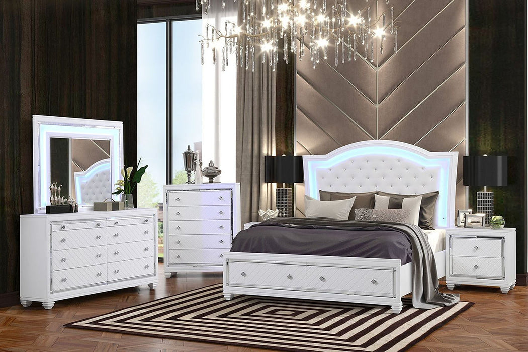 Jewel White LED Storage Platform Bedroom Set