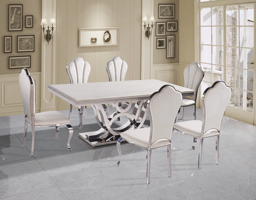 Da Vinci Silver/White Dining Room Set With Lilo Chairs