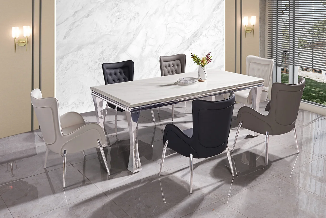 Gandhi Silver/White Dining Room Set With Mulan Chairs