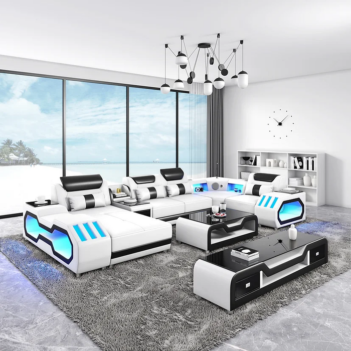 Nevada White & Black 8 Piece Sectional